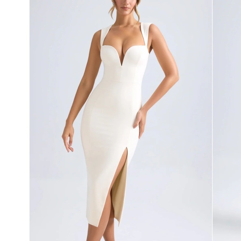 Oh Polly Aiko Sweetheart Neck Midaxi Dress Ivory White Side Slit Size US 4 NEW